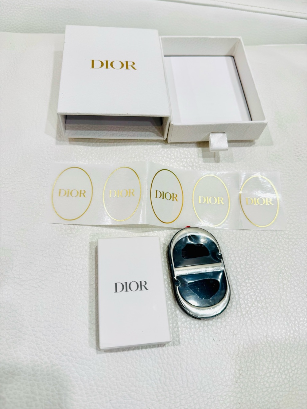 DIOR Silver Phone Ring Grip stand with mirror Luxury Packaging and stickers